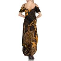 Hawaii King Kamehameha Day Family Matching Summer Maxi Dress and Hawaiian Shirt Polynesian Pattern Mix Hibiscus Gold LT05 - Polynesian Pride
