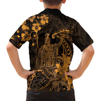 Hawaii King Kamehameha Day Family Matching Tank Maxi Dress and Hawaiian Shirt Polynesian Pattern Mix Hibiscus Gold LT05 - Polynesian Pride