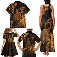 Hawaii King Kamehameha Day Family Matching Tank Maxi Dress and Hawaiian Shirt Polynesian Pattern Mix Hibiscus Gold LT05 - Polynesian Pride