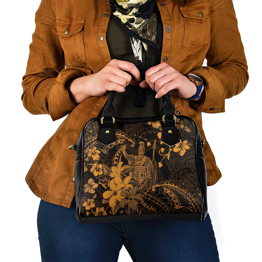 Hawaii King Kamehameha Day Shoulder Handbag Polynesian Pattern Mix Hibiscus Gold