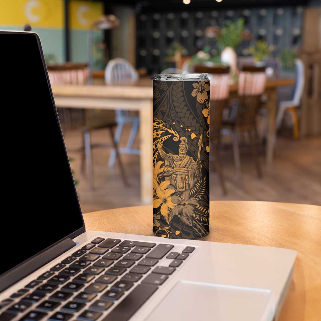 Hawaii King Kamehameha Day Skinny Tumbler Polynesian Pattern Mix Hibiscus Gold