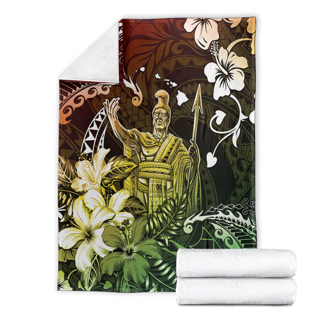 Hawaii King Kamehameha Day Blanket Polynesian Pattern Mix Hibiscus Reggae