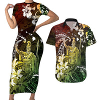 Hawaii King Kamehameha Day Couples Matching Short Sleeve Bodycon Dress and Hawaiian Shirt Polynesian Pattern Mix Hibiscus Reggae LT05 Reggae - Polynesian Pride
