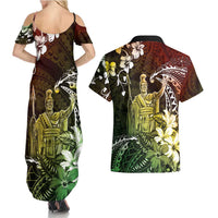 Hawaii King Kamehameha Day Couples Matching Summer Maxi Dress and Hawaiian Shirt Polynesian Pattern Mix Hibiscus Reggae LT05 - Polynesian Pride