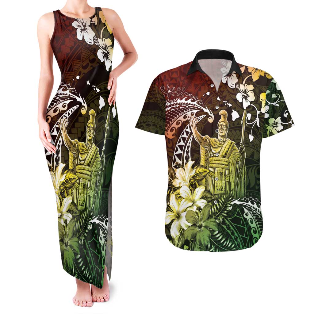 Hawaii King Kamehameha Day Couples Matching Tank Maxi Dress and Hawaiian Shirt Polynesian Pattern Mix Hibiscus Reggae LT05 Reggae - Polynesian Pride