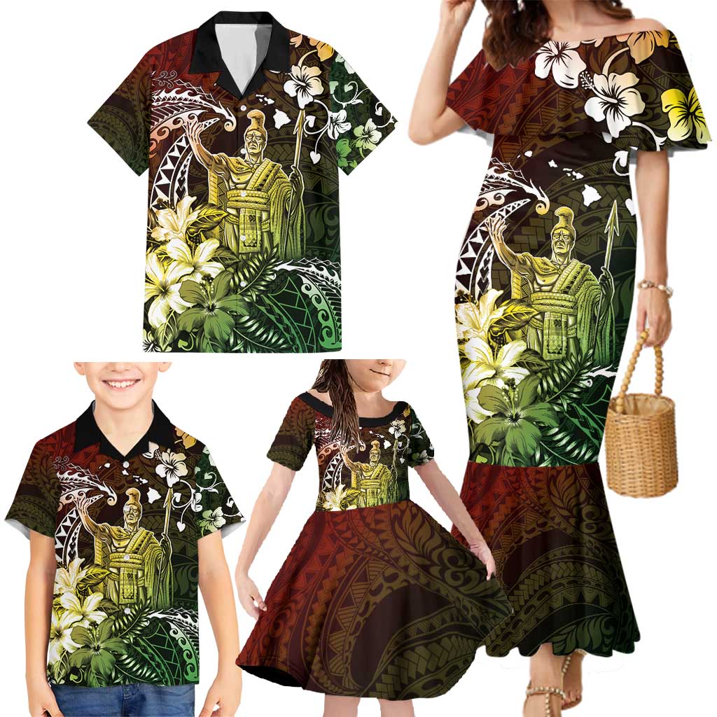 Hawaii King Kamehameha Day Family Matching Mermaid Dress and Hawaiian Shirt Polynesian Pattern Mix Hibiscus Reggae LT05 - Polynesian Pride