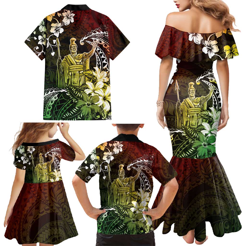 Hawaii King Kamehameha Day Family Matching Mermaid Dress and Hawaiian Shirt Polynesian Pattern Mix Hibiscus Reggae LT05 - Polynesian Pride