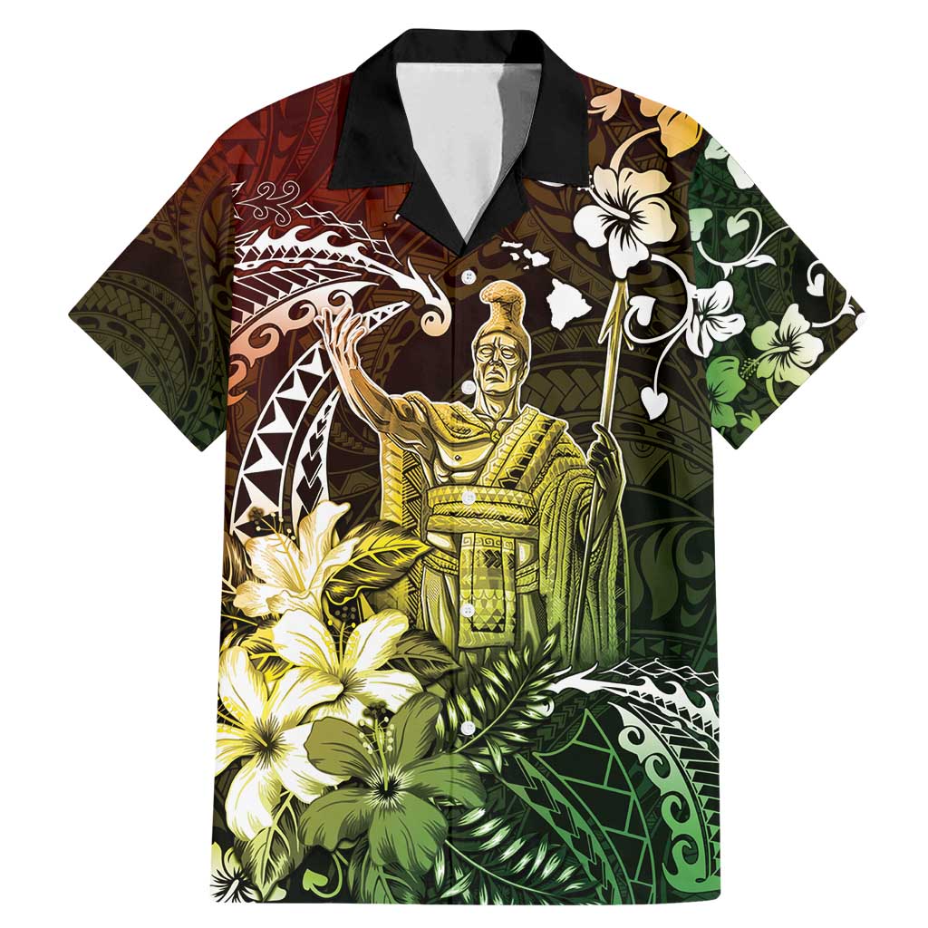 Hawaii King Kamehameha Day Family Matching Mermaid Dress and Hawaiian Shirt Polynesian Pattern Mix Hibiscus Reggae LT05 Dad's Shirt - Short Sleeve Reggae - Polynesian Pride