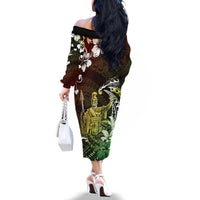 Hawaii King Kamehameha Day Family Matching Off The Shoulder Long Sleeve Dress and Hawaiian Shirt Polynesian Pattern Mix Hibiscus Reggae LT05 - Polynesian Pride