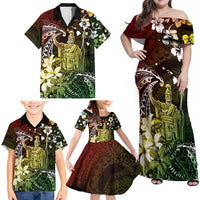 Hawaii King Kamehameha Day Family Matching Off Shoulder Maxi Dress and Hawaiian Shirt Polynesian Pattern Mix Hibiscus Reggae LT05 - Polynesian Pride