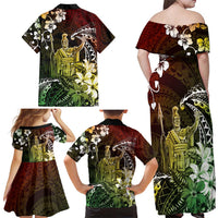 Hawaii King Kamehameha Day Family Matching Off Shoulder Maxi Dress and Hawaiian Shirt Polynesian Pattern Mix Hibiscus Reggae LT05 - Polynesian Pride