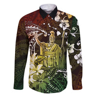 Hawaii King Kamehameha Day Family Matching Off Shoulder Maxi Dress and Hawaiian Shirt Polynesian Pattern Mix Hibiscus Reggae LT05 Dad's Shirt - Long Sleeve Reggae - Polynesian Pride