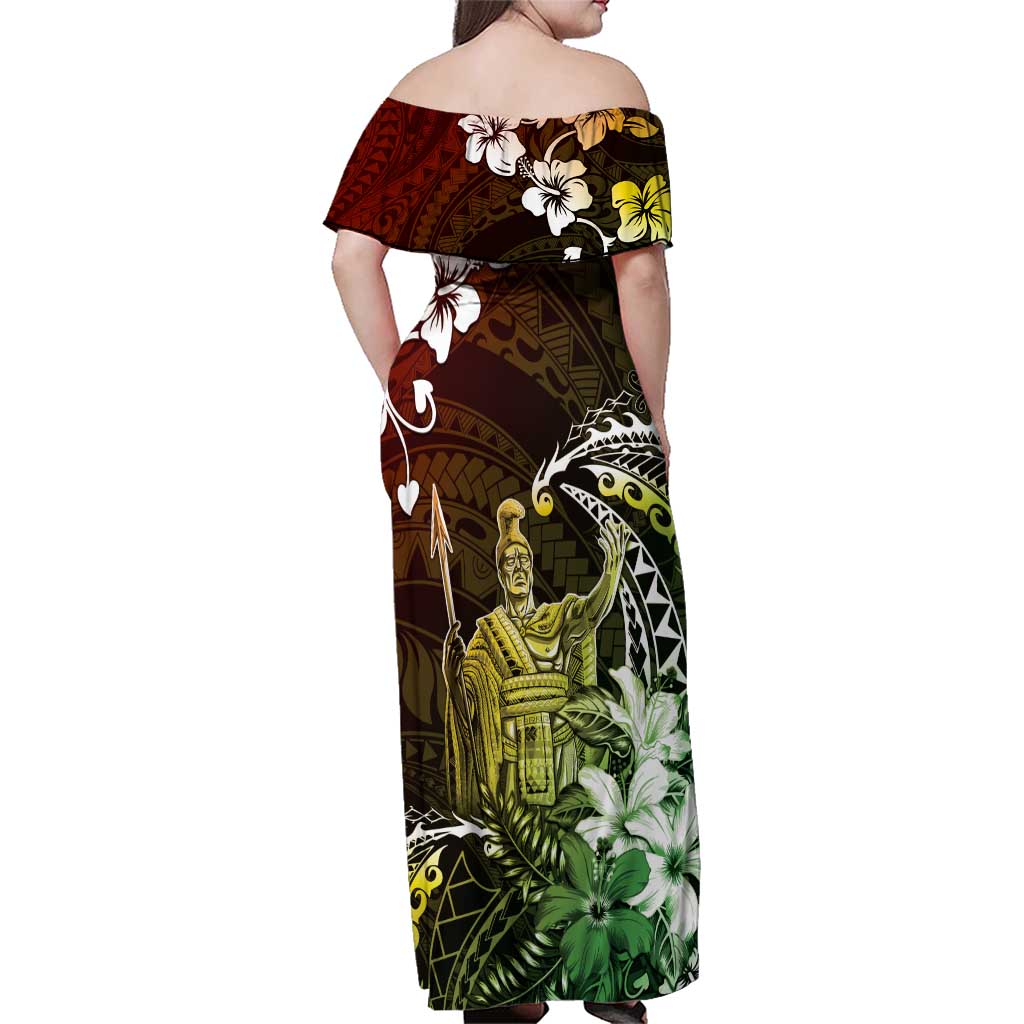 Hawaii King Kamehameha Day Family Matching Off Shoulder Maxi Dress and Hawaiian Shirt Polynesian Pattern Mix Hibiscus Reggae LT05 - Polynesian Pride