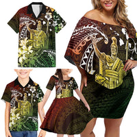Hawaii King Kamehameha Day Family Matching Off Shoulder Short Dress and Hawaiian Shirt Polynesian Pattern Mix Hibiscus Reggae LT05 - Polynesian Pride