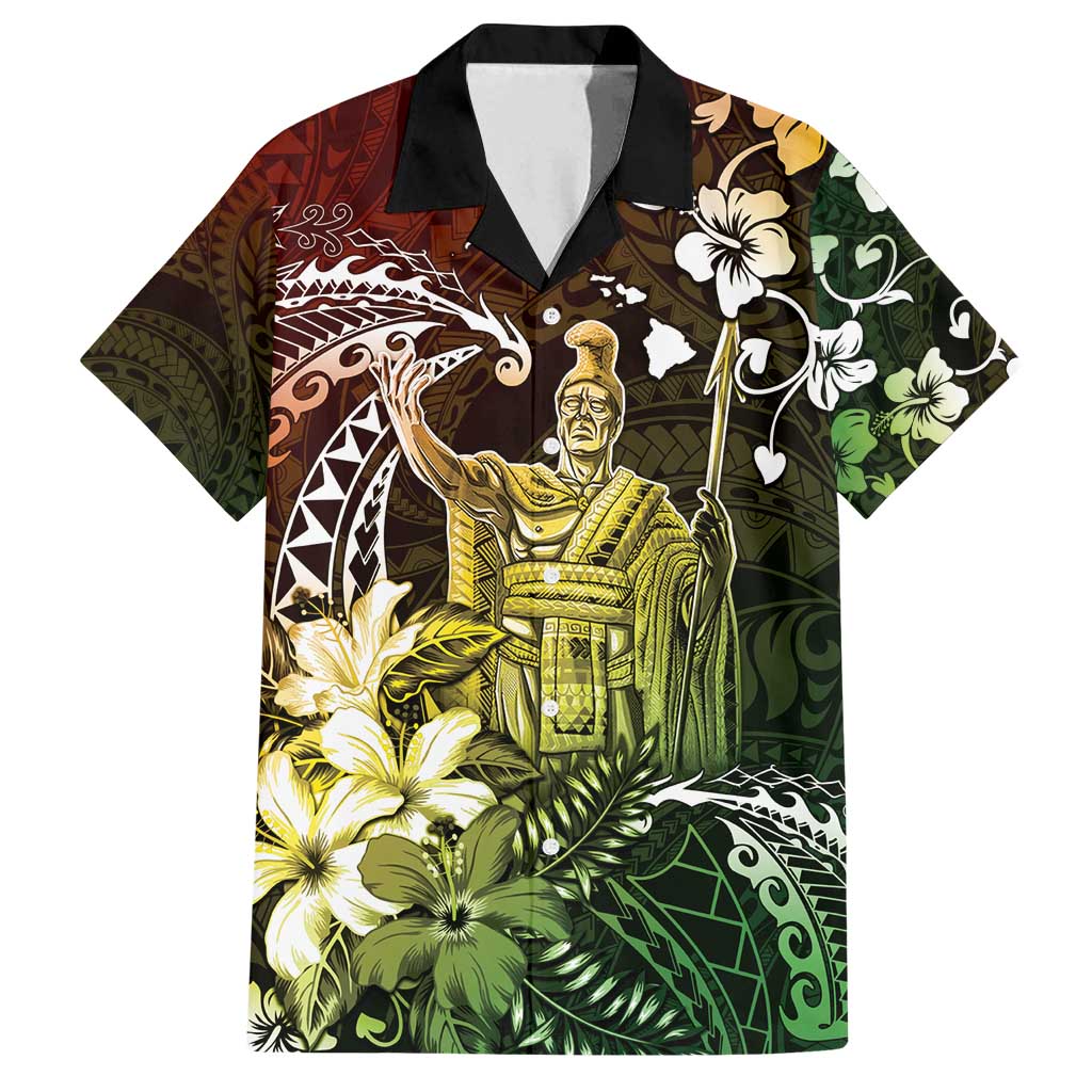 Hawaii King Kamehameha Day Family Matching Off Shoulder Short Dress and Hawaiian Shirt Polynesian Pattern Mix Hibiscus Reggae LT05 Dad's Shirt - Short Sleeve Reggae - Polynesian Pride