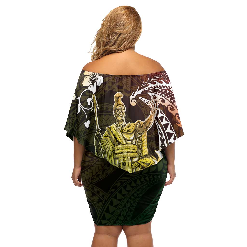 Hawaii King Kamehameha Day Family Matching Off Shoulder Short Dress and Hawaiian Shirt Polynesian Pattern Mix Hibiscus Reggae LT05 - Polynesian Pride