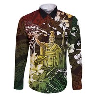 Hawaii King Kamehameha Day Family Matching Puletasi and Hawaiian Shirt Polynesian Pattern Mix Hibiscus Reggae LT05 Dad's Shirt - Long Sleeve Reggae - Polynesian Pride