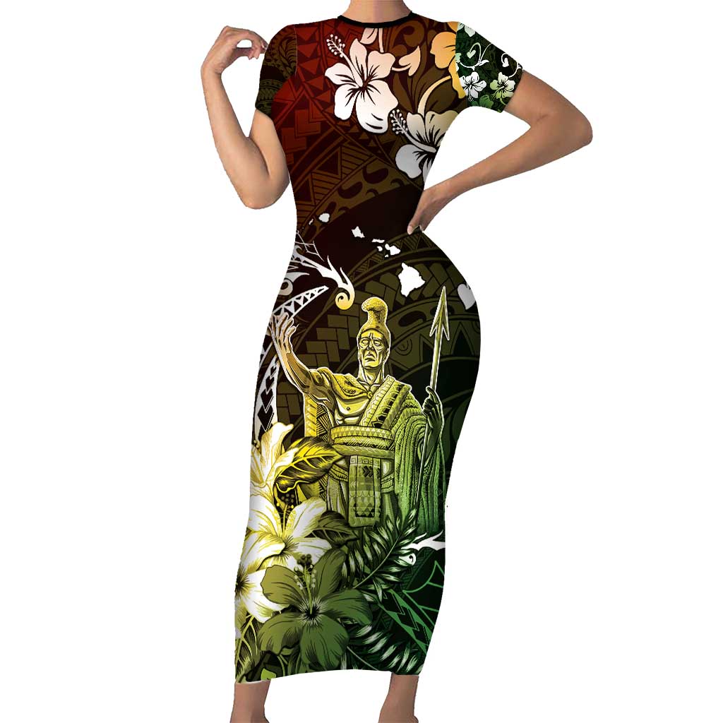 Hawaii King Kamehameha Day Family Matching Short Sleeve Bodycon Dress and Hawaiian Shirt Polynesian Pattern Mix Hibiscus Reggae LT05 Mom's Dress Reggae - Polynesian Pride