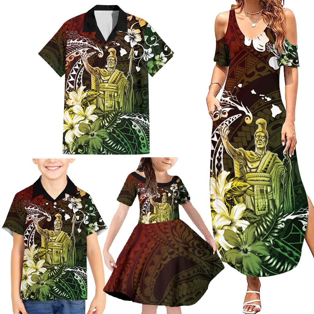 Hawaii King Kamehameha Day Family Matching Summer Maxi Dress and Hawaiian Shirt Polynesian Pattern Mix Hibiscus Reggae LT05 - Polynesian Pride