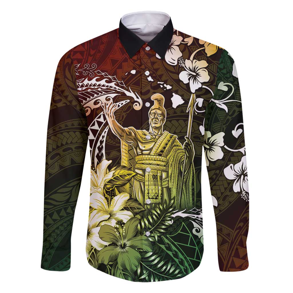 Hawaii King Kamehameha Day Family Matching Summer Maxi Dress and Hawaiian Shirt Polynesian Pattern Mix Hibiscus Reggae LT05 Dad's Shirt - Long Sleeve Reggae - Polynesian Pride