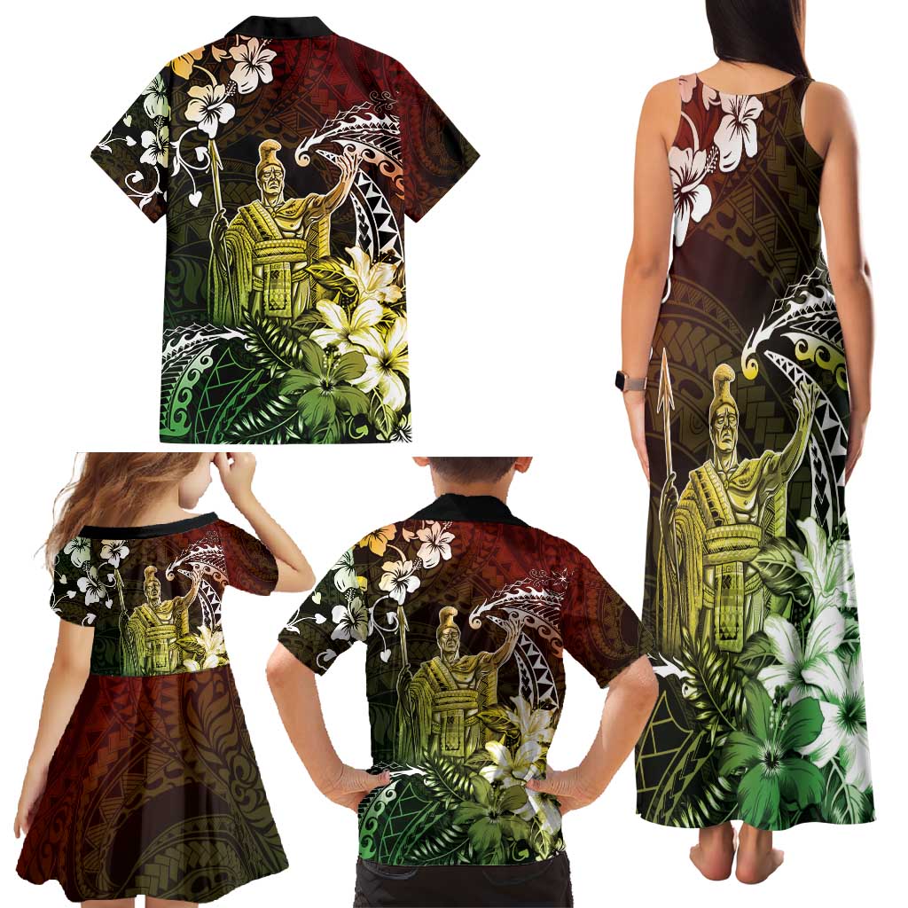 Hawaii King Kamehameha Day Family Matching Tank Maxi Dress and Hawaiian Shirt Polynesian Pattern Mix Hibiscus Reggae LT05 - Polynesian Pride