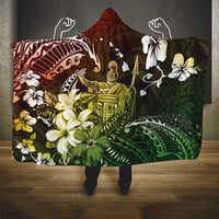 Hawaii King Kamehameha Day Hooded Blanket Polynesian Pattern Mix Hibiscus Reggae