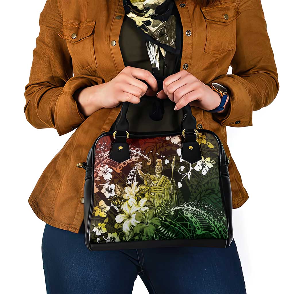 Hawaii King Kamehameha Day Shoulder Handbag Polynesian Pattern Mix Hibiscus Reggae