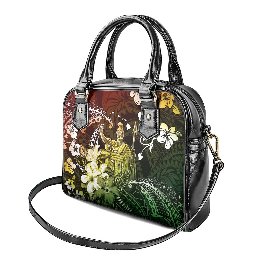 Hawaii King Kamehameha Day Shoulder Handbag Polynesian Pattern Mix Hibiscus Reggae