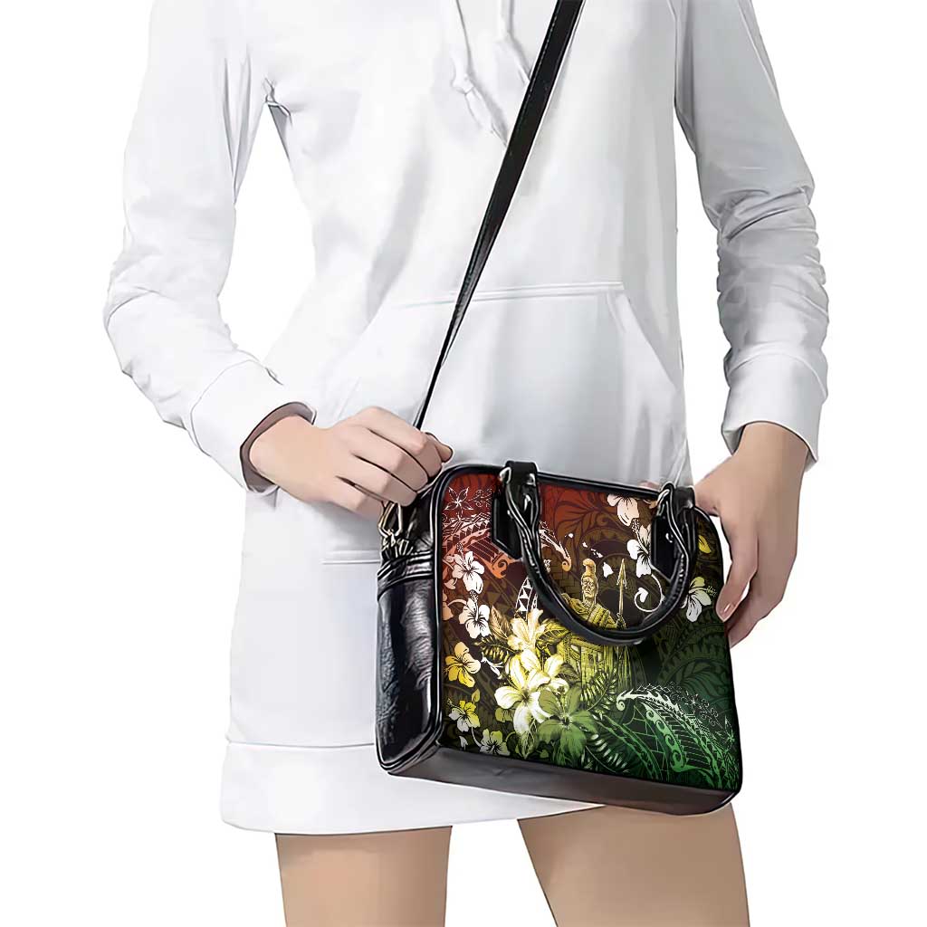 Hawaii King Kamehameha Day Shoulder Handbag Polynesian Pattern Mix Hibiscus Reggae
