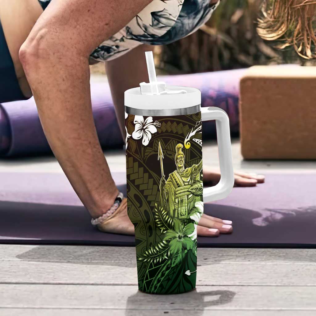Hawaii King Kamehameha Day Tumbler With Handle Polynesian Pattern Mix Hibiscus Reggae