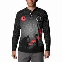 Cook Islands ANZAC Day Button Sweatshirt Soldier Silhouette Remembrance