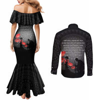 Cook Islands ANZAC Day Couples Matching Mermaid Dress and Long Sleeve Button Shirt Soldier Silhouette Remembrance LT05 - Polynesian Pride
