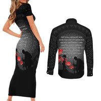 Cook Islands ANZAC Day Couples Matching Short Sleeve Bodycon Dress and Long Sleeve Button Shirt Soldier Silhouette Remembrance LT05 - Polynesian Pride