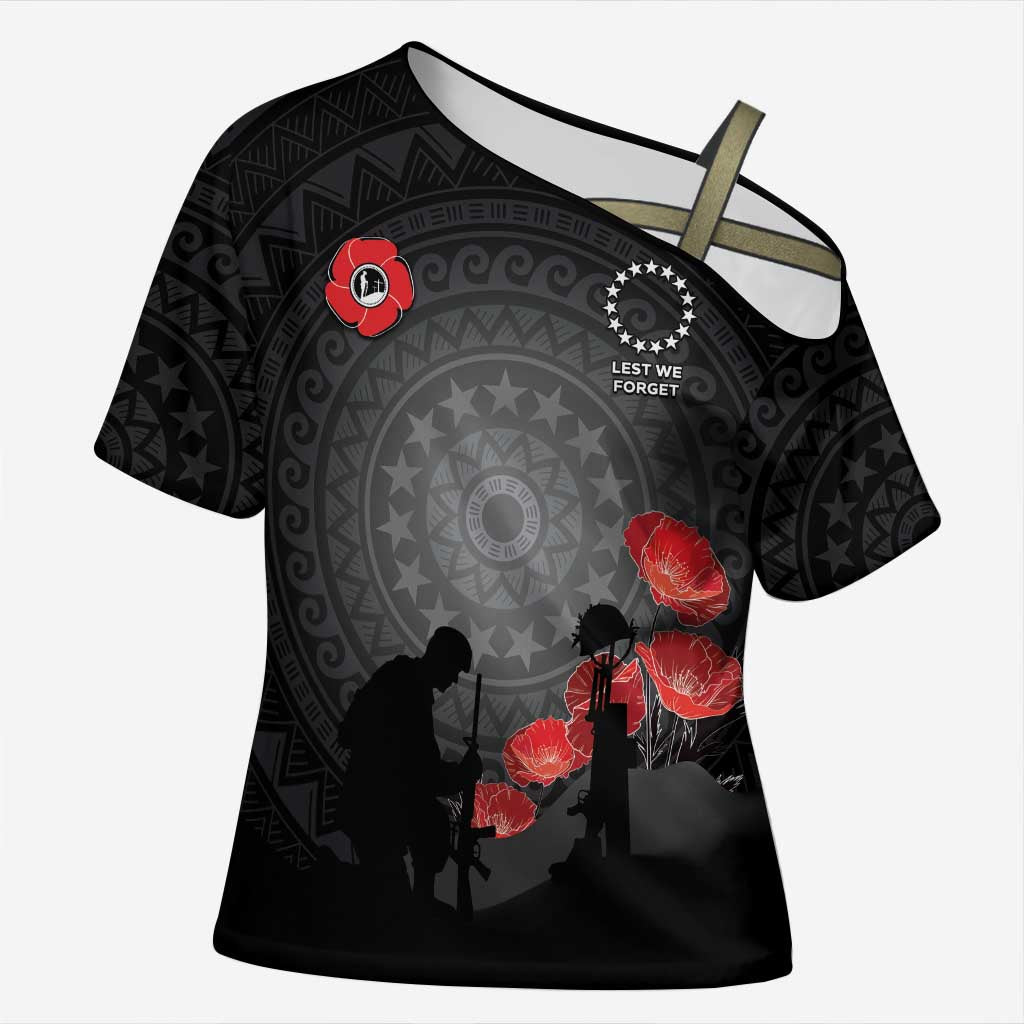 Cook Islands ANZAC Day Cross Shoulder Shirt Soldier Silhouette Remembrance