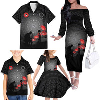 Cook Islands ANZAC Day Family Matching Off The Shoulder Long Sleeve Dress and Hawaiian Shirt Soldier Silhouette Remembrance LT05 - Polynesian Pride