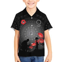 Cook Islands ANZAC Day Family Matching Off The Shoulder Long Sleeve Dress and Hawaiian Shirt Soldier Silhouette Remembrance LT05 Son's Shirt Black - Polynesian Pride