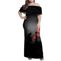 Cook Islands ANZAC Day Family Matching Off Shoulder Maxi Dress and Hawaiian Shirt Soldier Silhouette Remembrance LT05 Mom's Dress Black - Polynesian Pride