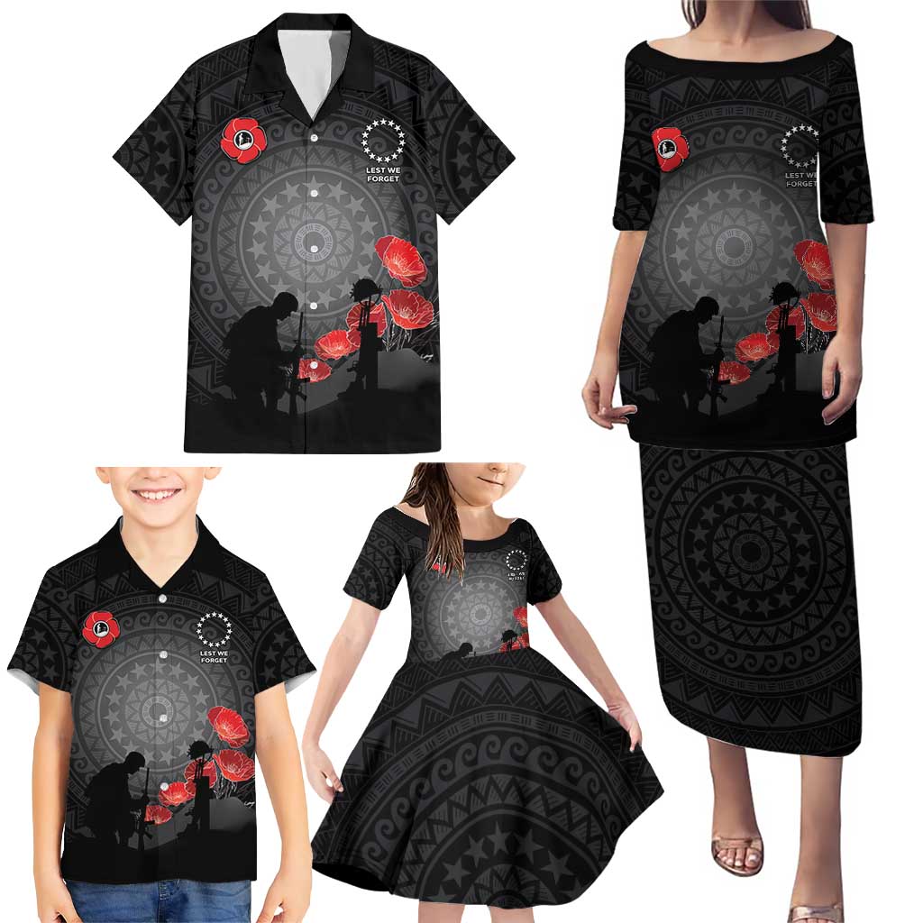 Cook Islands ANZAC Day Family Matching Puletasi and Hawaiian Shirt Soldier Silhouette Remembrance LT05 - Polynesian Pride