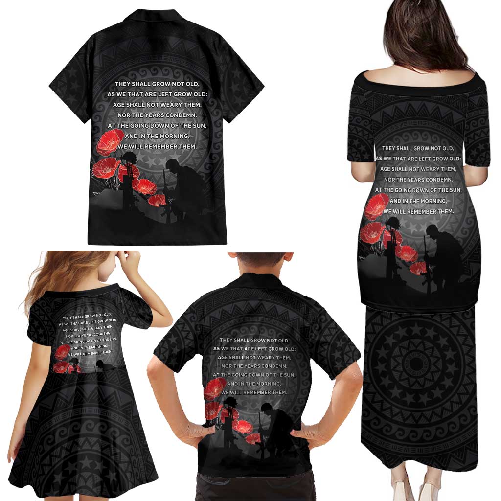 Cook Islands ANZAC Day Family Matching Puletasi and Hawaiian Shirt Soldier Silhouette Remembrance LT05 - Polynesian Pride