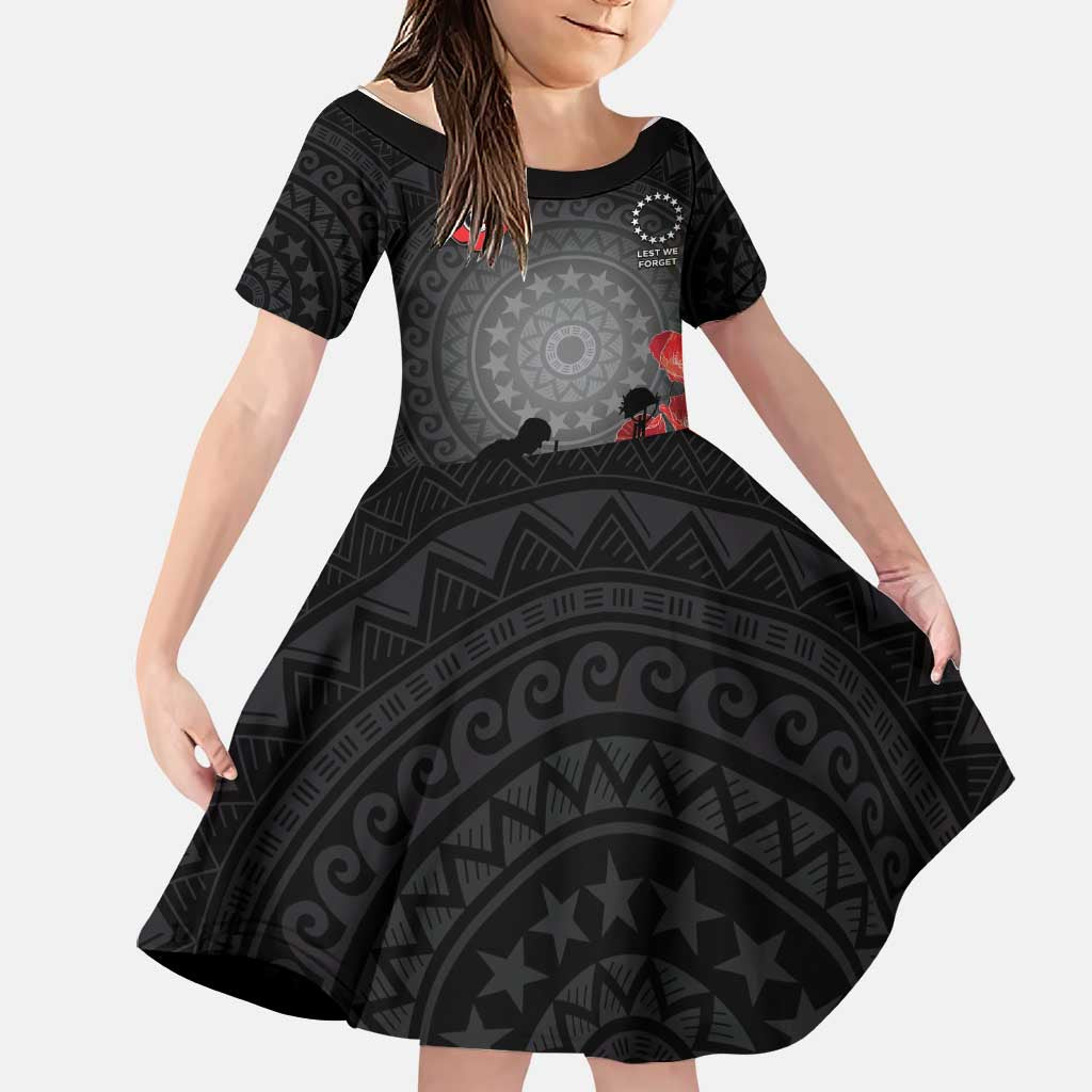 Cook Islands ANZAC Day Family Matching Tank Maxi Dress and Hawaiian Shirt Soldier Silhouette Remembrance LT05 Daughter's Dress Black - Polynesian Pride