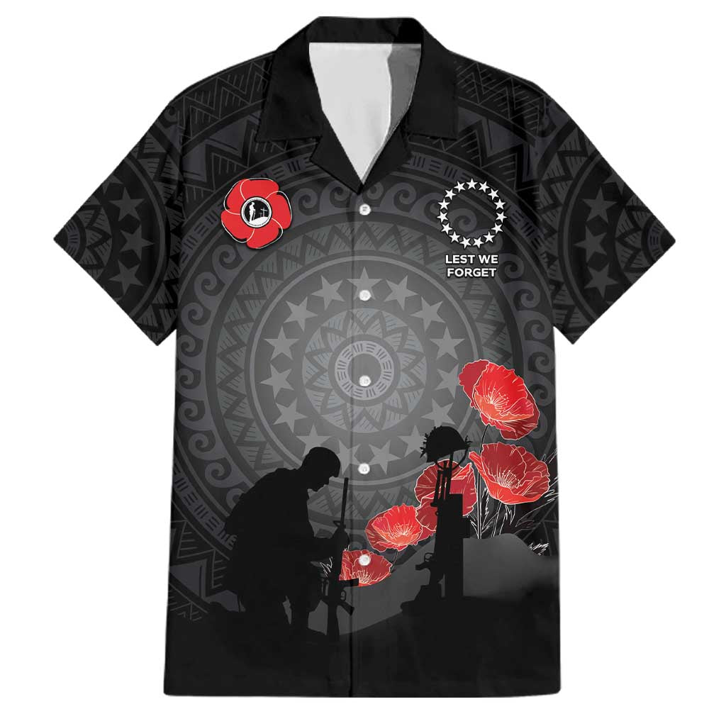 Cook Islands ANZAC Day Family Matching Tank Maxi Dress and Hawaiian Shirt Soldier Silhouette Remembrance LT05 Dad's Shirt - Short Sleeve Black - Polynesian Pride