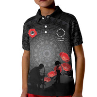 Cook Islands ANZAC Day Kid Polo Shirt Soldier Silhouette Remembrance LT05 Kid Black - Polynesian Pride