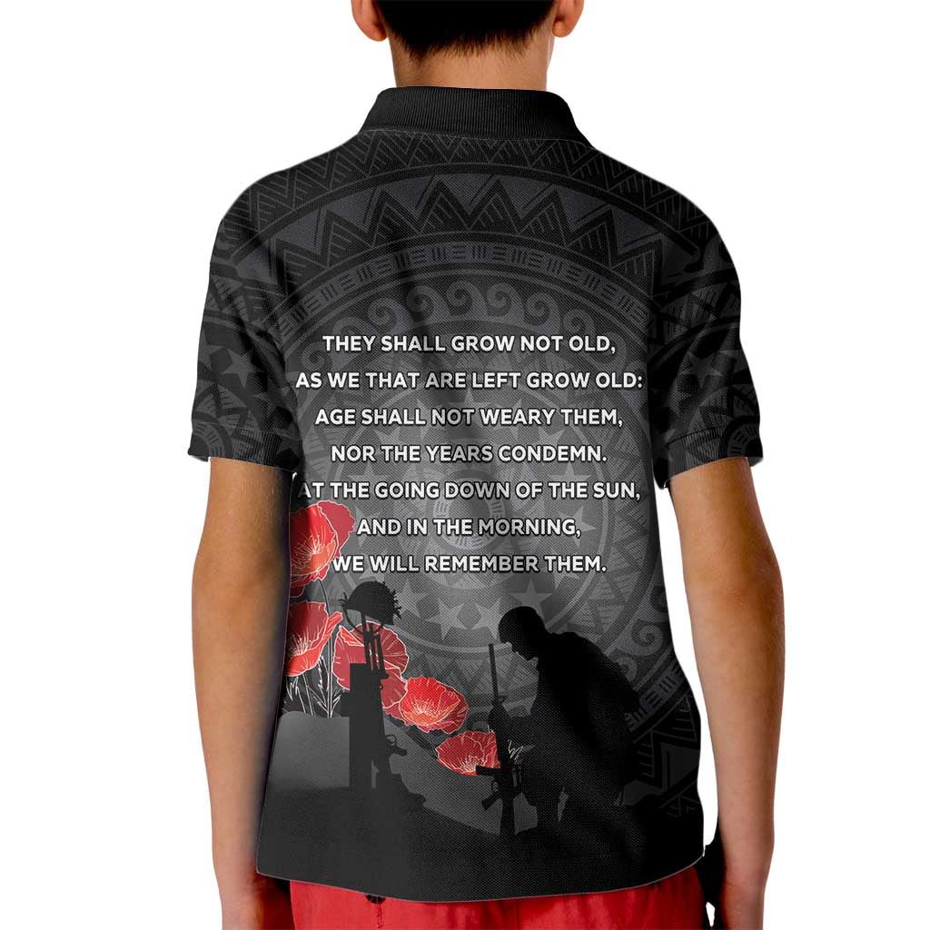 Cook Islands ANZAC Day Kid Polo Shirt Soldier Silhouette Remembrance LT05 - Polynesian Pride