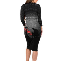 Cook Islands ANZAC Day Long Sleeve Bodycon Dress Soldier Silhouette Remembrance LT05 - Polynesian Pride