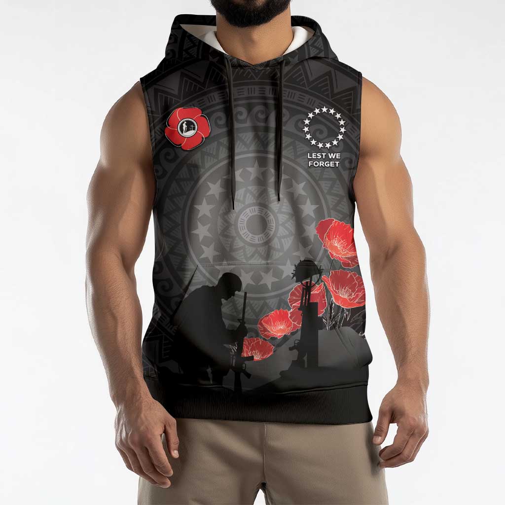 Cook Islands ANZAC Day Sleeveless Hoodie Soldier Silhouette Remembrance