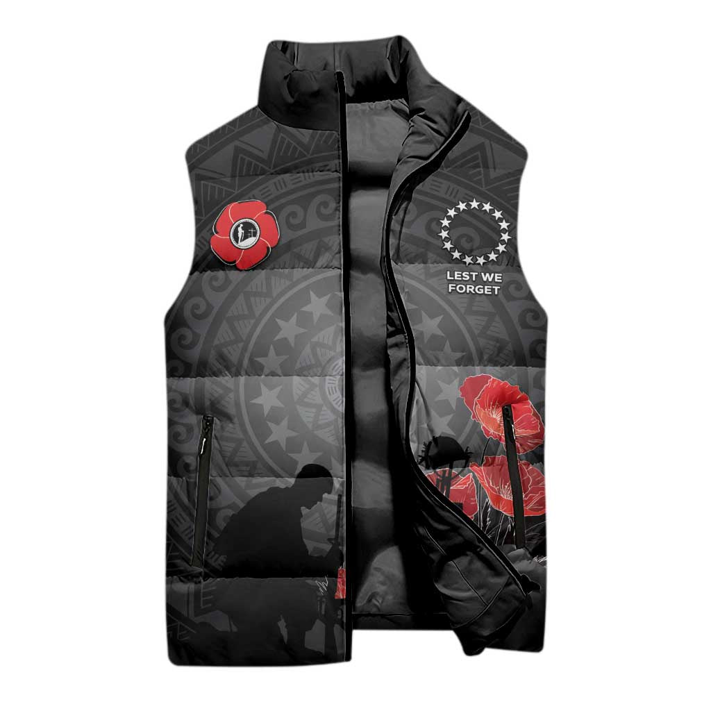 Cook Islands ANZAC Day Sleeveless Puffer Jacket Soldier Silhouette Remembrance