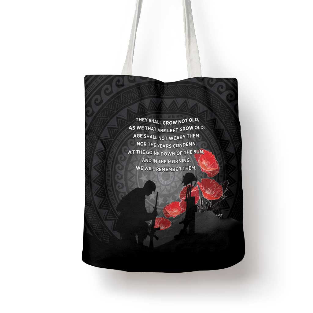 Cook Islands ANZAC Day Tote Bag Soldier Silhouette Remembrance
