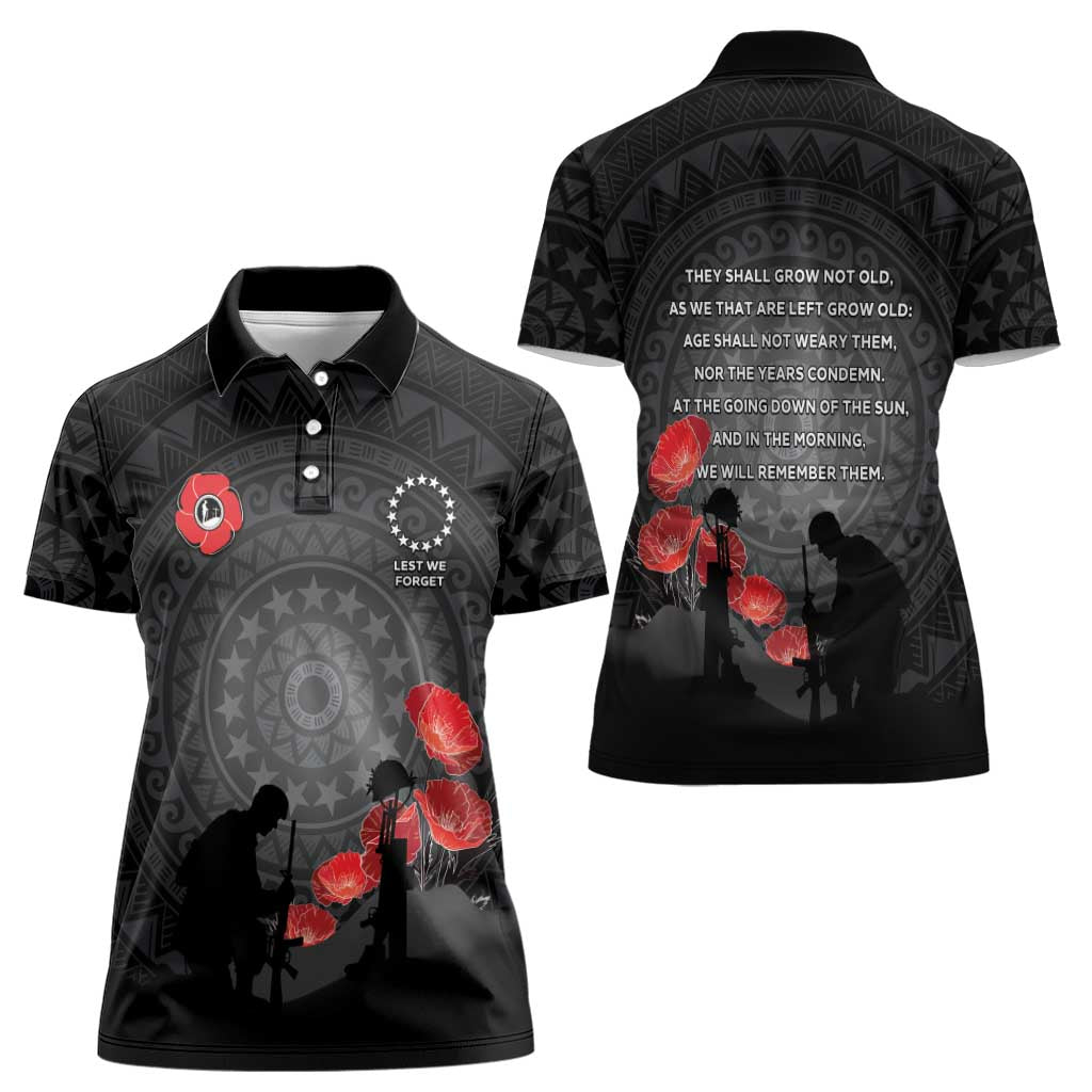 Cook Islands ANZAC Day Women Polo Shirt Soldier Silhouette Remembrance
