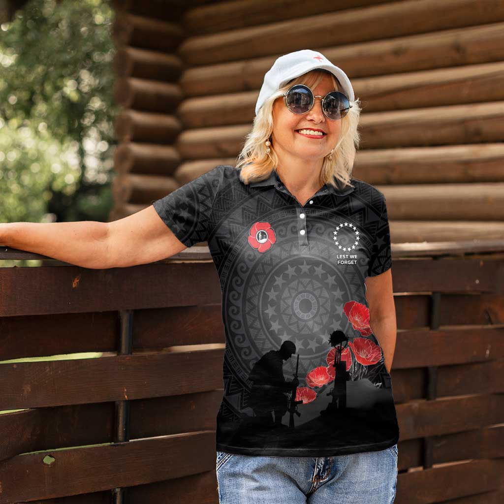 Cook Islands ANZAC Day Women Polo Shirt Soldier Silhouette Remembrance