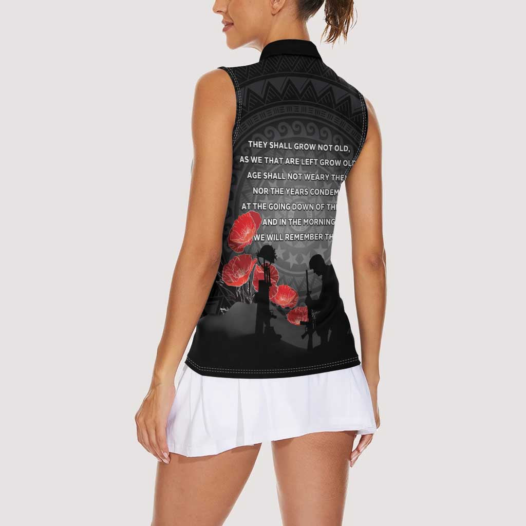 Cook Islands ANZAC Day Women Sleeveless Polo Shirt Soldier Silhouette Remembrance